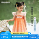 MQDMINI童裝女童漢服兒童連衣裙夏季國(guó)風(fēng)甜美裙子送禮演出服 蓮花小兔