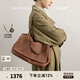 VANESSA HOGAN【高端線】VH女包知行公文包頭層植鞣牛皮單肩包大容量手提斜挎包 大號-可可紅棕 (附贈精美禮盒)