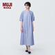 無印良品（MUJI）女式 涼感平紋套頭短袖連衣裙 女裝裙子長裙純棉寬松涼感物語夏季 藍色條紋 S (155/80A)