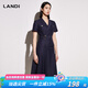 藍地（LANDI）短袖收腰系帶小西裝套裝上衣女年夏季新款短外套 藏青色 L