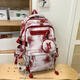 瑪嘎書(shū)包女國潮風(fēng)水墨畫(huà)初中生高中生雙肩包大容量小學(xué)生3—6年級背包 紅色寬肩帶+毛衣小熊掛件