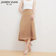 佳人苑半身裙女2025年秋季新款高腰設計側邊拉鏈斜向褶皺A字裙擺設計  砂礫色 L