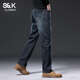 班尼路（Baleno） S&K系列牛仔褲男2025秋冬款加絨加厚彈力寬松直筒男生休閑長(cháng)褲子 水墨藍 31 碼 （建議130-140斤）