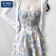 棉致法式藍(lán)色碎花吊帶連衣裙女收腰長裙春夏2025新款開衫配裙子兩件套 吊帶裙 【單件】 L 建議110-125斤