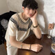 牧唯高級感復古老錢(qián)風(fēng)費爾島針織短袖t恤男女夏季新Cleanfit輕奢上衣 白色 XL [建議125-140斤]