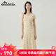 哥弟真的好（GIRDEAR）女裝氣質(zhì)V領(lǐng)抽繩收腰荷葉袖碎花連衣裙A500242 杏花 M (3碼)