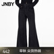 江南布衣（JNBY）牛仔褲女喇叭褲寬松水洗褲子拼接寬松拼色直筒長褲 957/牛仔洗黑 M