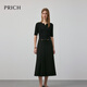 PRICH時(shí)尚圓領(lǐng)針織拼接假兩件連衣裙2025秋季新款氣質(zhì)收腰長(cháng)裙女 19黑色 L (170)