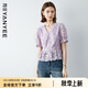 顏域蕾絲短袖襯衫2024新款女夏季氣質(zhì)上衣紫色優(yōu)雅襯衣V領(lǐng)小衫女 紫色 XXL/44