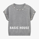Basic House/百家好領(lǐng)口小眾設(shè)計(jì)夏季新款寬松顯瘦短袖套頭針織衫 灰色 M