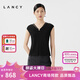 朗姿/LANCY夏季新款設(shè)計(jì)感V領(lǐng)無(wú)袖針織衫女高級(jí)感修身套頭衫 夜幕黑色 M