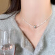 花有心柿施家珍珠項鏈配飾女秋冬鎖骨鏈碎銀子吊墜項鏈高級感輕奢小眾頸鏈 灰珍珠單墜-施家珍珠碎銀項鏈