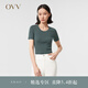 OVV2022春夏新款女裝絲棉混紡時(shí)尚U領(lǐng)修身彈力簡(jiǎn)約短袖針織衫 綠灰22 M