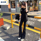 依心男純黑色彎刀牛仔褲男女款春秋季柳葉美式vibe微喇褲子顯瘦直筒長(cháng)褲 黑色【新品】 S 【建議80-95斤】