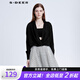 S.DEER圣迪奧女春季簡約時(shí)尚休閑V領(lǐng)不規(guī)則拼接長袖襯衫S21180514 黑色/91 M 165