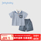 JELLYBABY夏季套裝男童小寶寶條紋衣服夏天嬰童夏裝新款兒童短袖短褲兩件套 藍(lán)色 110 CM