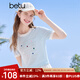 百圖betu女裝2025夏季新款毛針織衫撞色領(lǐng)字母印花短袖上衣女2505X26 淺蘭 M