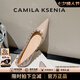 CAMILA KSENIA瓢鞋女2025新款休閑百搭夏季法式平底單鞋鉚釘漆皮晚晚風軟底鞋子 卡其色 37
