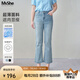 MsShe【面膜微喇牛仔褲】大碼女裝2025春夏季胖mm顯瘦直筒七分褲子 牛仔淺藍(lán)色現(xiàn)貨 2XL