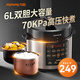 九陽電壓力鍋高壓鍋電飯煲1-2-3-4-5人內(nèi)膽一鍋雙膽迷你家用6升小型蒸煮一體燉肉 【一鍋雙膽】60C85- 6L