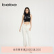 bebe2025夏季新款女士排鉆綴飾開(kāi)衩微喇九分長(zhǎng)牛仔褲211007 本白 M
