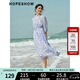 紅袖海邊度假連衣裙夏季2024新款女裝 收腰V領碎花垂感顯瘦氣質雪紡裙 白底藍花674 S