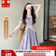 蕓蕁裙子女夏季2025新款溫柔風(fēng)茶歇法式泡泡袖紫色收腰長裙氣質(zhì)感蕾絲 紫色 XL