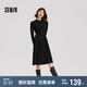 森馬（Semir）連衣裙女中長款修身正肩內(nèi)搭2024冬拼接燈芯絨小黑裙109724114001