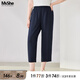 MsShe【天絲仿亞麻】大碼女裝2025夏裝胖mm輕薄顯瘦九分錐形褲子 藏青藍色現(xiàn)貨 2XL