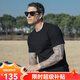AKSERIESAK男裝夏季新款輕復(fù)古簡(jiǎn)約百搭繡花光板休閑短袖T恤男2300001 黑色 XL