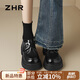 ZHR厚底單鞋女復(fù)古輕便魔術(shù)貼樂福鞋英倫通勤皮鞋配裙子JF172黑色37