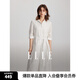 ELLE白色高級(jí)感鏤空系帶連衣裙女2024夏裝新款小個(gè)子中袖純棉裙子 白色 M