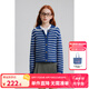 ELLE KIDS童裝 法式經(jīng)典條紋鉤針毛衣外套女童秋季娃娃領(lǐng)針織開衫 寶藍白條 150