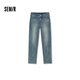 森馬（Semir）牛仔褲女冬加絨做舊長(zhǎng)褲女生保暖顯腿長(zhǎng)ins潮直筒褲103724124011