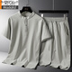 莫代爾高檔棉麻中國風(fēng)男士睡衣輕薄短袖七分褲大碼寬松可外穿家居服套裝 915杏色套裝 2XL 2XL建議140-160斤