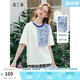 兩三事羽化飛鳥(niǎo) 2025夏季新款復(fù)古蕾絲拼接刺繡短袖t恤女寬松 米白色 M