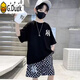 G.DUCKKIDS童裝男童短袖t恤夏裝套裝2025新款夏季兒童衣服夏款帥氣洋氣男孩 黑色上衣+褲子 150 cm