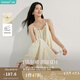 茵曼（INMAN）度假風(fēng)條紋印花串珠吊帶裙2025夏季女裝新品寬松中長款連衣裙 黃藍(lán)條 M