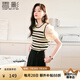 香影（xiangying）條紋短袖薄款針織衫女2025春夏新款米白色正肩拼接泡泡袖上衣 米色 M