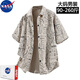 NASA RHUDE夏季短袖襯衫男士休閑寬松上衣服男裝潮牌大碼印花透氣工裝襯衣男 98013卡其 XL (105-120斤)