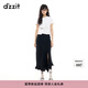 DZZIT地素半身裙2025夏季新款荷葉邊開衩設計盛夏裙子女3J2S4201A 黑色 常規(guī) M