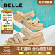 百麗（Belle）時(shí)尚水鉆面休閑拖鞋女厚底可外穿拖鞋D7Z1DBT5 杏色 36 (230mm)