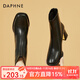 DAPHNE達芙妮女靴短靴女款高跟皮春秋單靴新款女鞋春款瘦瘦靴子 黑色 加絨 跟高6.5CM  37 (235mm)