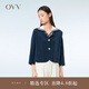 OVV2023春夏新款女裝精致圓領(lǐng)七分袖桑蠶絲短款休閑夾克外套 藏青（凈色）25 M