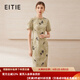 愛特愛（EITIE）【新中式印花旗袍連衣裙】復古優(yōu)雅2025夏季新款戰(zhàn)袍女裙B2507614 墨綠41 L (165)