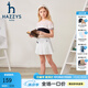 哈吉斯（HAZZYS）童裝女童T恤夏新品輕薄舒適透氣泡泡袖休閑短袖圓領衫 淡粉 145