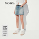 MO&Co.牛仔裙褲2025夏新品中低腰洗舊磨白棉質(zhì)牛仔短褲MBE2SOTT07 牛仔藍色 S /S