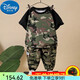 迪士尼（Disney）兒童迷彩服套裝夏季男童軍訓服短袖夏裝小學生夏令營演出服 黑色 短袖+長褲  110 cm