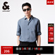 杰克·瓊斯（JACK&JONES）夏翻領(lǐng)麻混紡柔軟舒適透氣純色七分袖男士襯衫上衣男裝224231004 E39 灰藍(lán)色 常規(guī) L 180