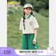 茵曼（INMAN）女童套裝2025夏裝洋氣全套新款撞色領(lǐng)口短袖運(yùn)動(dòng)服女中大童兩件套 杏色-3832128A 160